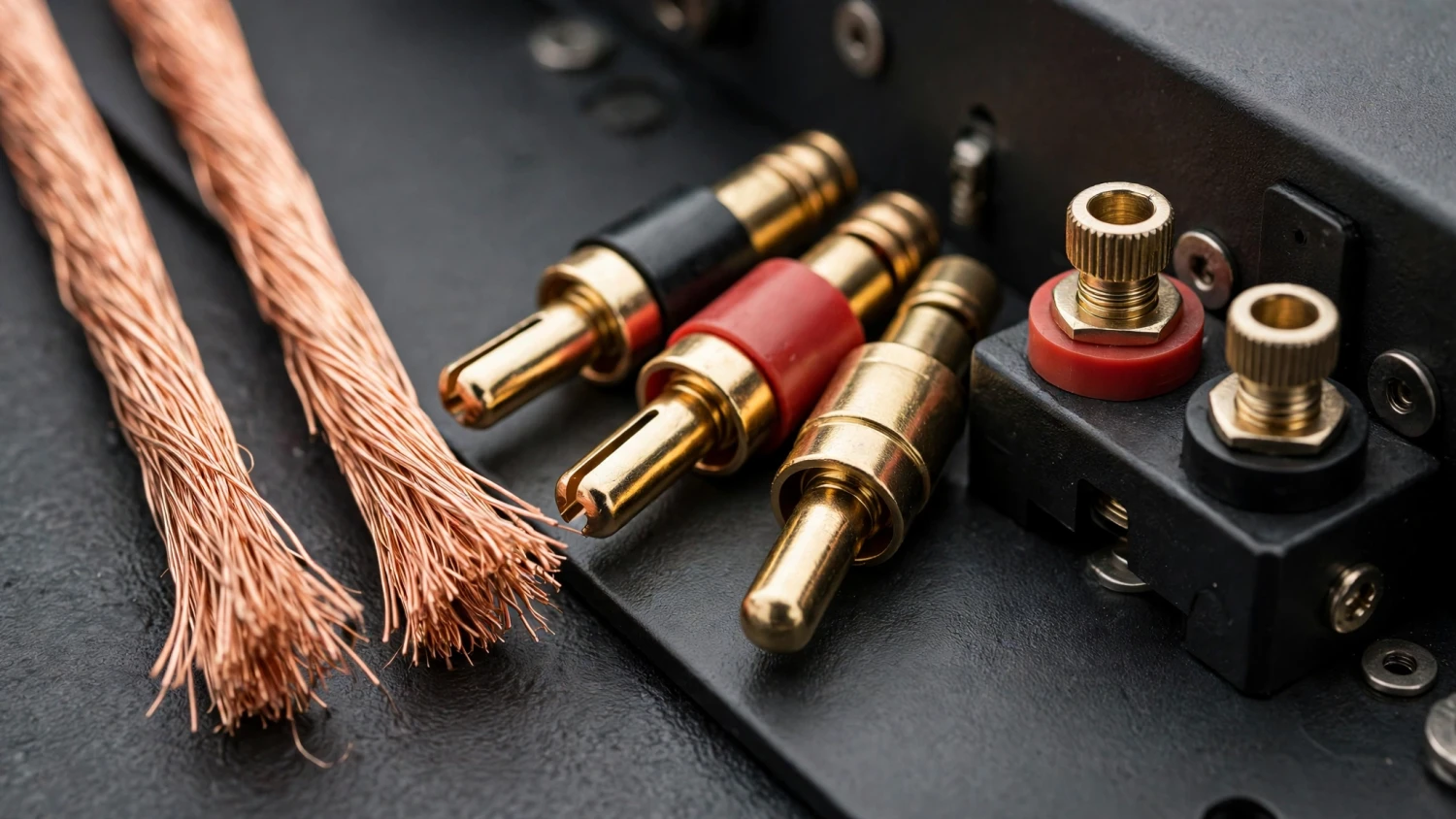 Cách chọn dây loa: đầu dây đồng và jack bắp chuối nối vào cọc loa amply