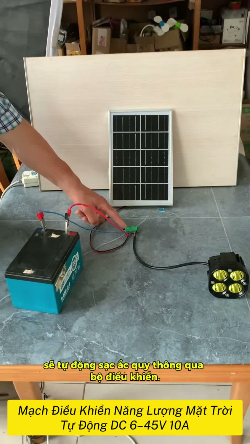 Mạch điều khiển năng lượng mặt trời tự động DC 6–45V, dòng tải 10A