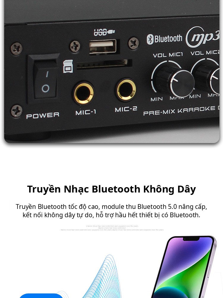 Kết nối Bluetooth 5.0 và cổng USB trên vang số AV7681