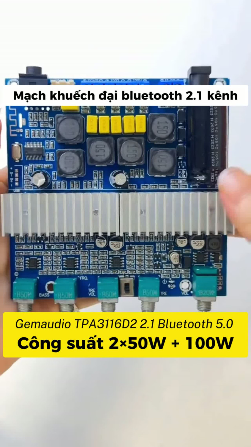 Anh em đang làm loa 2.1 thì tham khảo mạch Gemaudio TPA3116D2 này 🔊 Cấu hình 2×50W cho loa trái/phải và 1×100W cho kênh sub, tích hợp Bluetooth 5.0. Phù hợp để build loa DIY với hệ thống 2.1 gọn gàng,