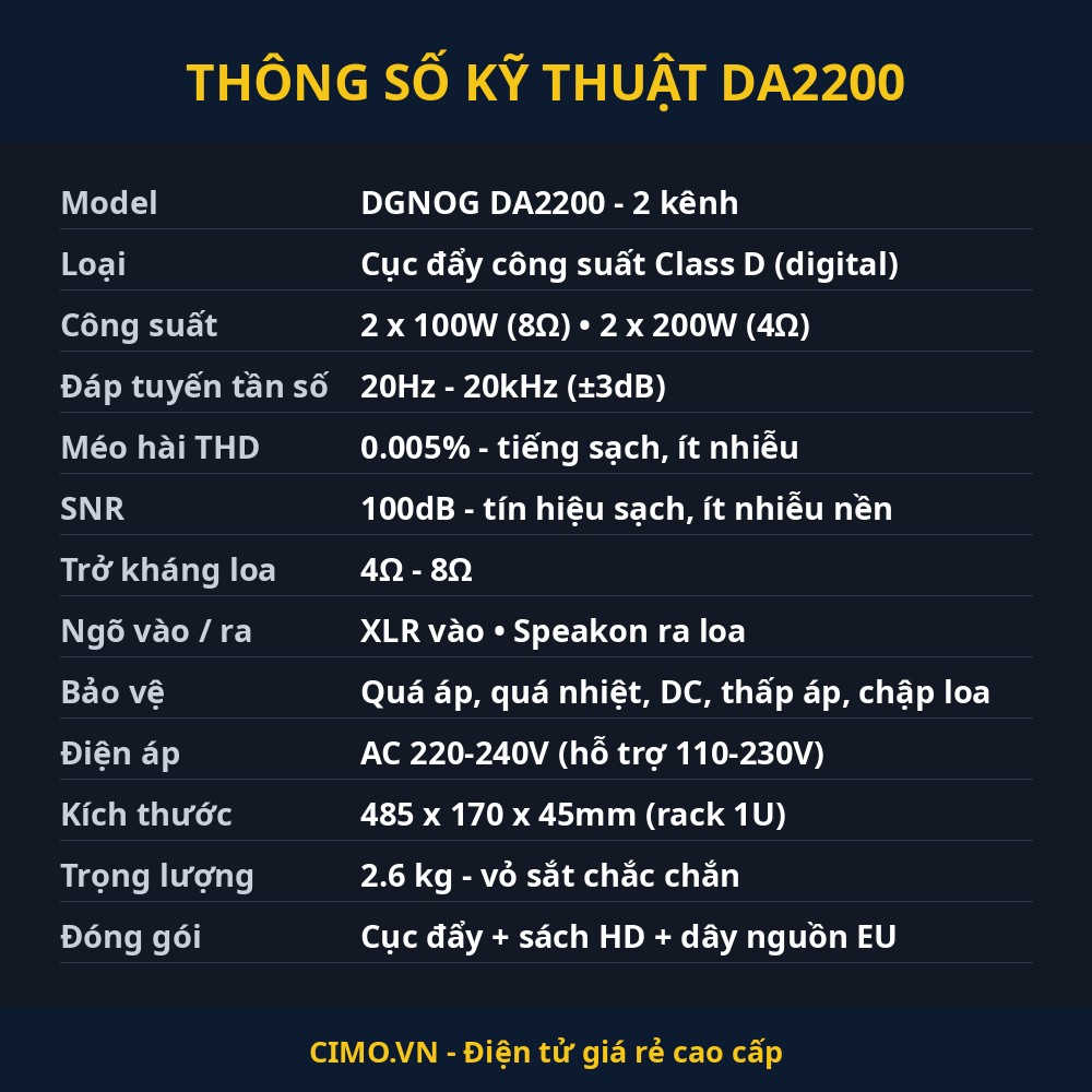 Thông số kỹ thuật cục đẩy DA2200