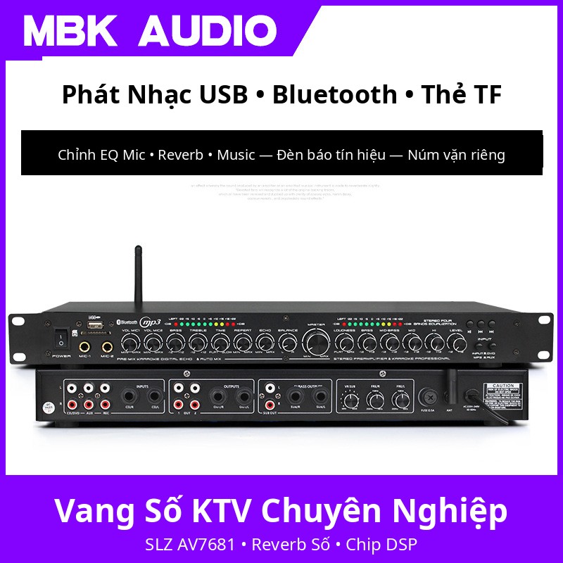 Vang Số SLZ AV7681 - Vang Karaoke KTV Reverb Số Chip DSP, Bluetooth 5.0, USB/Thẻ TF Cho Dàn Âm Thanh Gia Đình & Sân Khấu