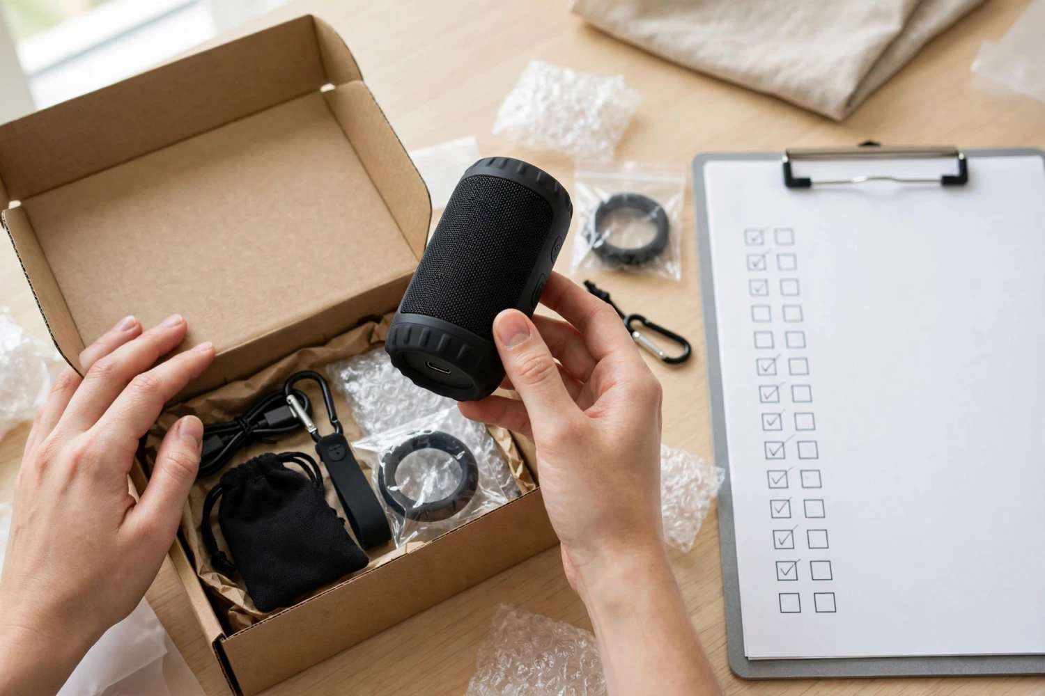 Kiểm tra loa và phụ kiện khi nhận hàng online
