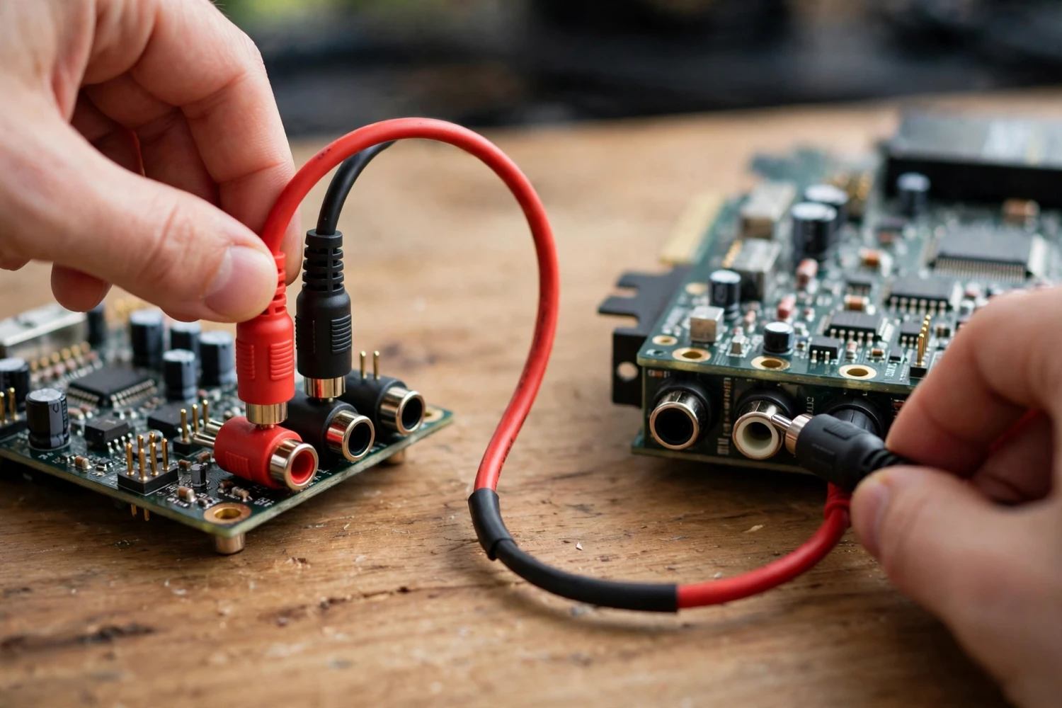 Nối cáp RCA từ ngõ ra DAC vào ngõ vào line-in của soundcard để đo bằng REW