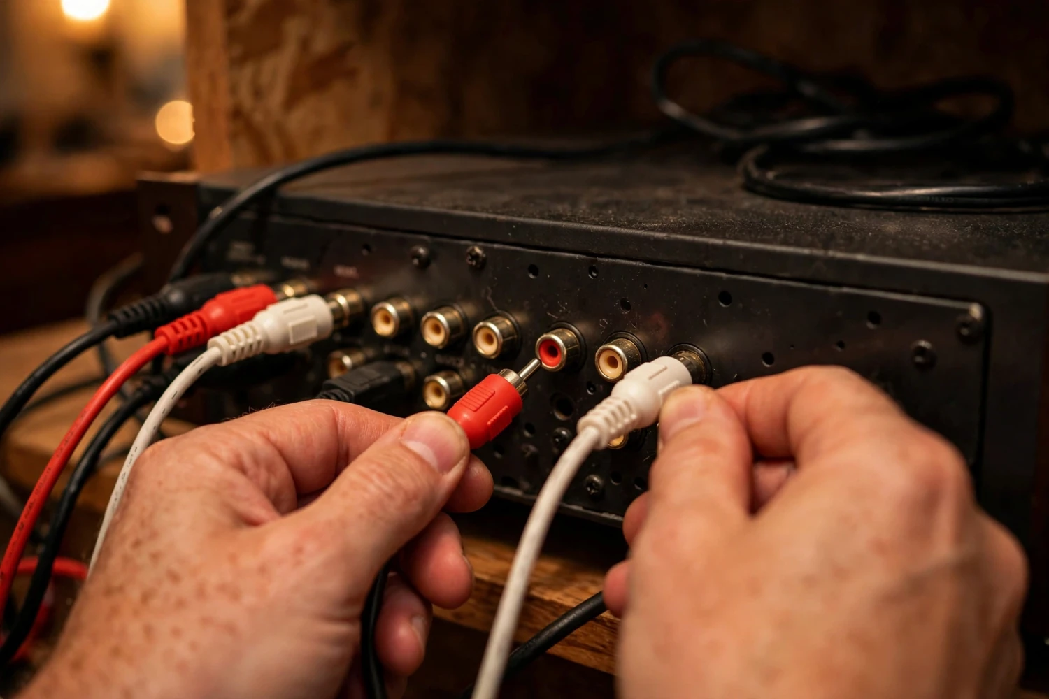 Kiểm tra dây tín hiệu RCA khi dàn âm thanh bị ù nhiễu