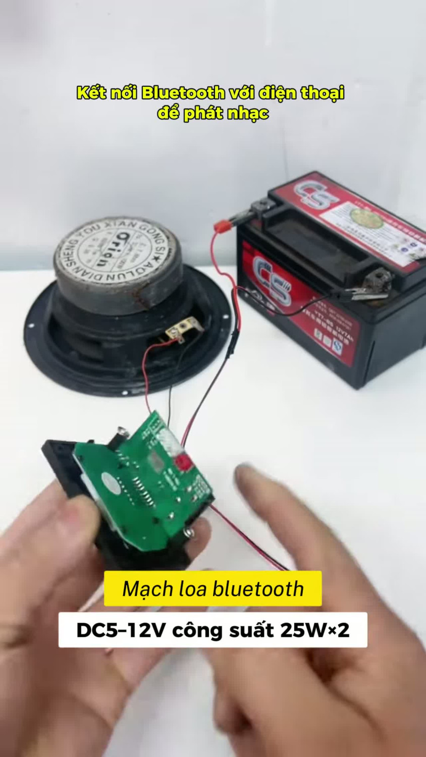 Mạch giải mã Bluetooth DC5–12V, công suất 25W×2, tích hợp USB và FM
